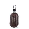 Estojo de Couro Bovino de Primeira Camada para Chave de Carro Masculina, Bolsinha com Zíper de Couro Genuíno, Capa Protetora para Chave de Carro de Pendurar na Cintura, Bolsa de Corrente com Zíper Duplo