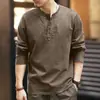 Camiseta de manga comprida estilo retrô americano Glanlu, nova coleção de outono masculina, camisa de gola Henley com corte solto, camada base de workwear masculino