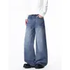 Calça Jeans Lavada com Textura de Nó de Bambu Retrô Americana Masculina Outono Solta de Perna Reta Marca Tendência Versátil Desgastada Cool Perna Larga Calça Longa