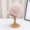 Nuevo Gorro de Punto con Lazo para Mujer en Otoño e Invierno Estilo Coreano para Hombre de Terciopelo Engrosado Versátil Cálido y a Prueba de Frío Gorro sin Visera