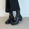Botas Finas Estilo Francês com Salto Grosso, Botas Curtas para Mulheres, Novo Inverno 2025 Preto Petite Britânicas com Solado Grosso de Salto Alto Botas Martin