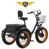 Triciclo Eléctrico con Pedaleo Asistido de 20 pulgadas para Neumáticos Anchos para Nieve y Triciclo con Batería de Litio para Condiciones Nevadas