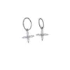 Brincos Argola Sem Costura de Aço Titânio 316L com Design de Cruz de Zircônia da Moda Personalizada e Pingente de Gota d'Água, Brincos de Piercing de Aço Titânio