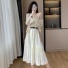 Foto Real Estilo Vintage Sal Design Moda Vestido Longo Super Fada Cadarço Costas Abertas Cor Sólida Doce Vestido Conjunto de Duas Peças para Mulheres
