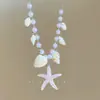 Collar de Conchas y Estrellas de Mar Coloridas con Cuentas de Dopamina de Verano para Mujer, Cadena Dulce para Clavícula con Diseño de Nicho para Vacaciones en la Playa