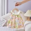 Ropa de Verano para Niños Nuevo Vestido Chaleco Tesoro para Mujer Cuello Ondulado Estampado Completo Falda para Niña Traje de Verano para Niños
