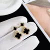 Brincos de Flor de Trevo de Quatro Folhas Grandes e Pequenas Montados com Zircônia Micro-Pavimentada Agulha de Prata 925 Brincos Elegantes para o Dia a Dia Brincos Elegantes de Alta Qualidade