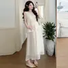 2025 Ropa de Maternidad Nueva Estilo Francés Suave Sencillo Fresco Dulce Versátil Traje de Maternidad Tallas Grandes Ropa para Mujer