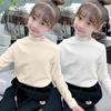 Camiseta Térmica de Doble Cara para Niñas Otoño e Invierno, Estampado Dulce de Gatito, Cuello Semi-Alto, Top Cálido, Moderno