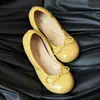 Sapatilhas estilo balé com laço outonal estilo francês para mulheres, em uma cor verde claro que valoriza, sapatos rasos sem cadarço antiderrapantes estilo fada