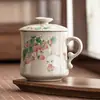 Taza de té de cerámica Ru de color Amarillo Real del fabricante, Taza con tapa de conejo y fresa, Taza para beber, Taza de separación de té para oficina