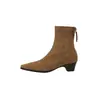 Botines de gamuza para mujer, estilo coreano, nueva colección otoño/invierno, punta cuadrada, cierre trasero, tacón medio grueso, botines elásticos de una sola pieza
