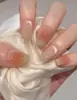 Xiaohongshu Mais Vendido Unhas Usáveis Pontas de Unha Unhas Quadradas Verde Leite Olho de Gato Gradiente Bolinhas Estilo Fresco Pontas de Unha Atacado