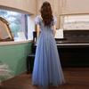 Vestido de Noite Céu Estrelado Azul Estilo Verão 2026 Elegante e Etéreo, Valoriza o Corpo e Emagrece, Adequado para Banquetes de Socialites e Anfitriãs