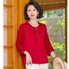 Camisa de Estilo Ocidental Estilo Chinês Moderno para Meia-Idade e Idosos Manga Três Quartos Verão Nova Moda Mãe Camiseta Feminina Top Solto e Versátil