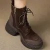 Botas Martin de suela gruesa para mujer 2026 Otoño/Invierno talla petite tacón grueso tacón alto botines con cordones mate estilo británico Botas Martin