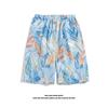 Calça de Praia Havaiana Masculina Estampada Novo Estilo Hong Kong Solta para Casa Casual Shorts Estilo Coreano Calça de Cinco Pontos para Casal à Beira-Mar