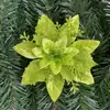 Decoração de Feriado de 14cm Flor de Natal com Glitter Dourado, Acessórios de Guirlanda com Glitter Verde, Árvore de Natal, Guirlanda de Natal no Atacado