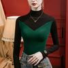 Camiseta básica de cuello alto pequeño cepillada para mujer, de ajuste ceñido con bloques de color, para llevar debajo, otoño 2023, nueva, estilo occidental, camiseta de manga larga, camisa pequeña
