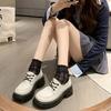 Comercio Exterior Nuevo Otoño Cuero Cuero Suave Cordones Versátil Estilo Británico Zapatos de Cuero para Mujer Suela Gruesa Aumento de Altura Zapatos Casuales para Mujer