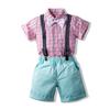 Traje de verano para niños 2020 nuevo casual para niños camisa de manga corta a cuadros con borde cruzado pantalones con tirantes para niños traje de dos piezas