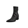 Elegantes e Graciosas ~ Botas de Salto Alto Finas para o Dia a Dia com Solado Silencioso Outono/Inverno 2025 Botas Curtas com Salto Bloco e Bico Quadrado Elásticas para Envolver a Perna para Mulheres