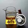 Taza de Té Justa Montaña Nevada con Mango de Madera, Divisor de Té de Vidrio Resistente a Altas Temperaturas, Taza de Té Justa Cuadrada con Vista a la Montaña, Gran Capacidad, Separación de Té y Agua Estilo Zen