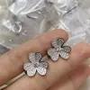 Colar de Trevo de Alto Padrão para Mulheres, Brincos de Trevo de Quatro Folhas Totalmente Cravejados de Diamantes, Pulseira, Ouro Rosa, Ouro Branco, Ouro com Incrustação de Diamantes Naturais