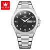 Relógio marca Oulishi, mesmo estilo do Audemars Piguet, ultrafino, calendário duplo, pulseira de aço, relógio masculino de quartzo moderno, luminoso, relógio à prova d'água