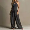 2026 Moda de verano transfronteriza europea y americana para mujer, elegante mono sin mangas con cuello halter al descubierto y fruncido en la cintura