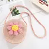 Linda Bolsa Cruzada Pequeña Redonda de Paja Tejida para Niños, Bolsa de Viaje de Playa de Dibujos Animados de Alto Valor para Niños y Niñas