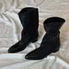 Versión de Piel de Oveja ~ Elegantes Retro Francesas, Punta Fina Versátil, Tacón Alto, Aspecto Adelgazante, Diseño Sencillo, Botas de Caballero para Mujer