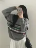 Suéter de Punto con Cuello Chal de Rayas de Color de Contraste Estilo Coreano para Mujer, Holgado, Grueso para Otoño e Invierno, Elegante Top de Punto Interior