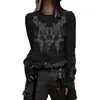 Otoño al por mayor tops transfronterizos cómodos moda casual gótica para mujer estampado personalizado oscuro europeo y americano manga larga