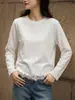 Camiseta de Manga Larga con Encaje para Mujer en Primavera, Súper Elegante, Casual, Versátil, Adelgazante, Top de Algodón Puro