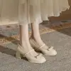 Zapatos Mary Jane con lazo Jinqi CG6031 punta redonda de una sola capa 2023 Otoño Nuevos tacones altos de plataforma color albaricoque para mujer