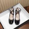 Design Nicho Salto Alto de Tira Salto Grosso Preto Primavera e Verão Novo Retrô Francês Elegante Mary Jane Sapatos Pequenos de Couro