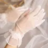 Guantes de Novia Cortos de Encaje Color Blanco Champaña Mariposa Guantes de Boda Malla de Alta Elasticidad Vestido Accesorios de Performance