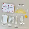 Juego de cuchillo, tenedor y plato para pastel en caja de regalo cinco en uno, juego de vajilla desechable para postres, juego de vajilla para pastel de cumpleaños