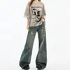 Tendencia de Verano 2026 Nuevos Jeans Acampanados Rasgados Vintage para Mujer, Pantalones Sueltos de Pierna Ancha de Campana Largos hasta el Suelo