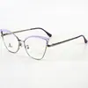 Montura de Gafas Metálica Estilo Cat-Eye Espejo Plano Ceja Miopía Diseño Hueco Simple Moda Negocios Hombres y Mujeres Gafas Anti-Luz Azul