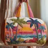 Nueva Marca Independiente Serie Hawaiana Bolso de Viaje Acolchado de Algodón, Bolso de Yoga para Mujer Estampado de Moda, Bolso de Mano