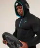 Camiseta Térmica de Manga Larga con Capucha para Hombre Gymshark Fitness Onyx5.0 Tiburón Musculoso Onyx Camiseta de Alta Elasticidad