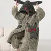 Pijama masculino inverno forrado com fleece espessado acolchoado de três camadas roupão de dormir longo quente de fleece de coral para crianças mais velhas e adolescentes conjunto
