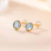 Pendientes Yiluyin de Plata de Ley S925 Chapados en Oro con Aguamarina, Redondos Geométricos, Versátiles, Modernos, Compactos, Pendientes para el Uso Diario