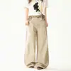 Calça Cargo OREETA Estilo de Rua Retrô Americano para Homens e Mulheres, Patchwork Camuflado Solta de Perna Larga Cargo Calça Curva