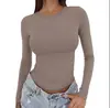 Blusa de Manga Comprida Outono Roupa Externa Hot Girl Camiseta Pulôver Feminino Gola Redonda Camisa Base Roupa Feminina Emagrecedor