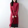 Vestido de lana pura para mujer, nuevo estilo otoño e invierno, de longitud media, cuello semi-alto, tejido, corte holgado, adelgazante, por encima de la rodilla, vestido suéter básico