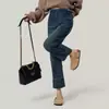 Jeans de Maternidad con Alta Elasticidad, Corte Holgado, Bolsillos con Cordón, Pantalones de Pierna Recta para Mujeres Embarazadas, Modernos para Usar Afuera, Azul Vintage, Azul Nostálgico