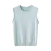 Colete de Cashmere Liso com Gola Redonda e Alças Largas para Outono e Inverno para Mulheres Camisa de Base Simples de Lã Tricotada com Suéter Sem Mangas